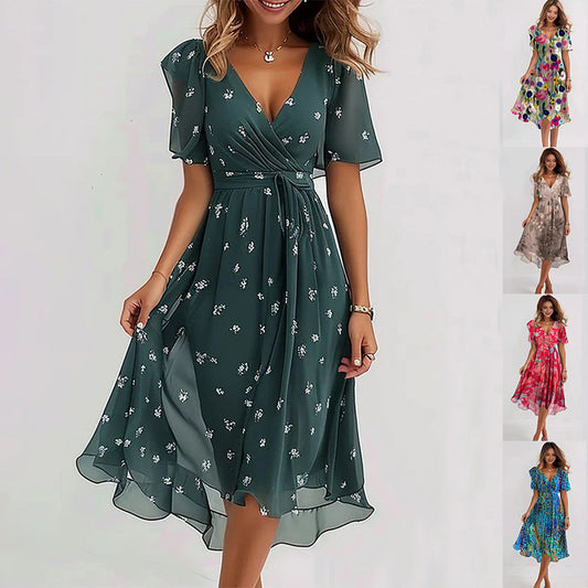 Women's Summer Chiffon V-Neck Midi Dress